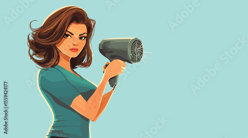 Professional Female Hairdresser with Hairdryer Flat Vector Illustration