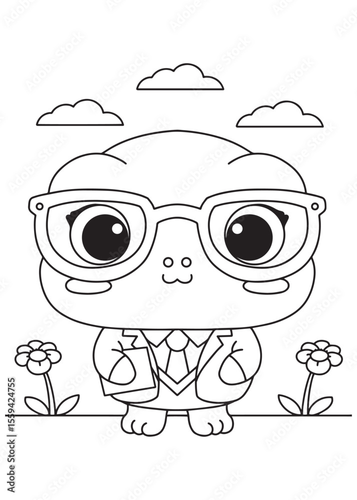 Fototapeta premium Coloring book frog professor with glasses and coat.