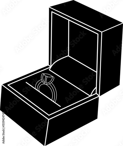 Silhouette of Engagement Ring in Red Jewelry Box