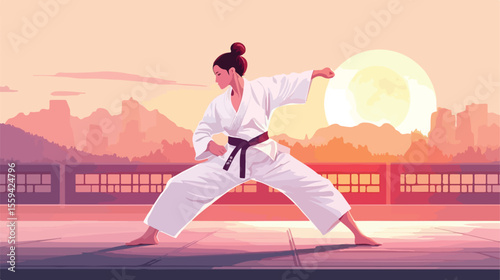 Female Training Taekwondo in Kimono Uniform