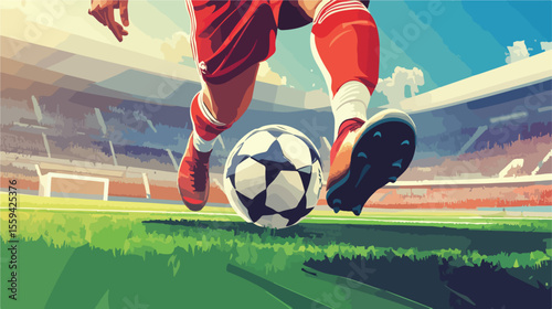 Flat Vector Illustration of Football Soccer Match