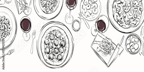 Overhead View of Diverse Restaurant Dishes