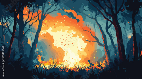 Forest Fires Tragedy Flat Vector Illustration