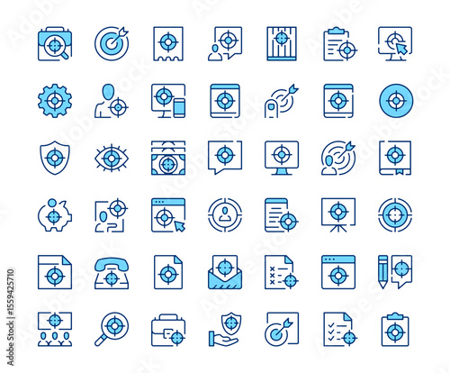 Target icons. Vector line icon set. Modern outline design. Blue concept