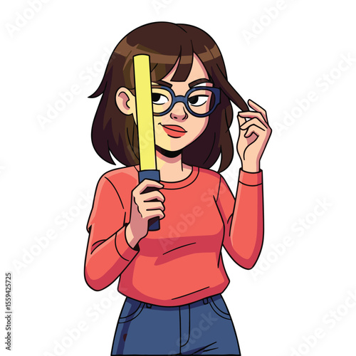 Cartoon Woman Holding Light Wand Illustration for Editorial and Commercial Design Projects