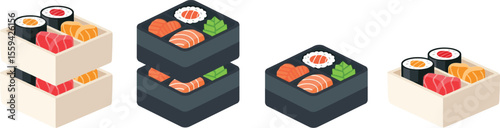 Bento Boxes with Sushi, Sashimi and Wasabi