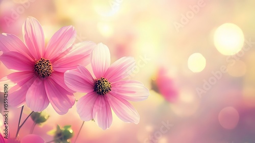 Delicate Pink Cosmos Flowers in Soft Bokeh Light
