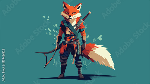 Fierce Fox Warrior Gaming with Archer on Shoulder