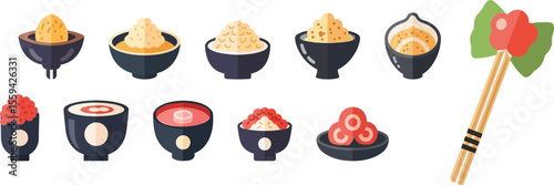 Japanese Food Vector Icon Set Illustration