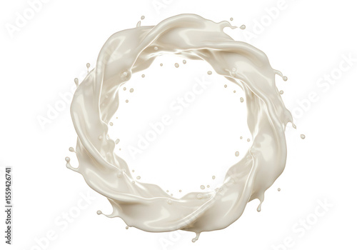 A circular swirl of creamy white milk splashes, isolated on transparent background