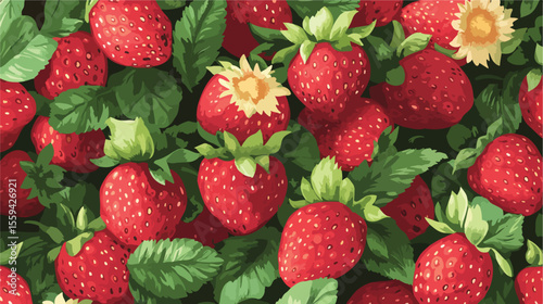 Fresh Strawberry Fruit Healthy Food Flat Vector Illustration