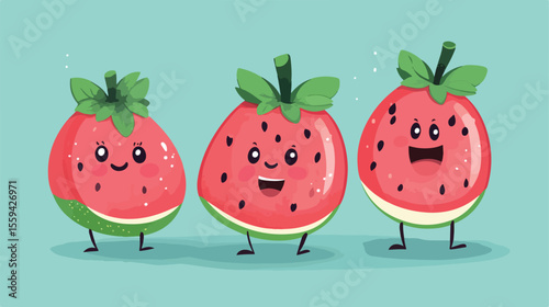 Fresh Watermelon Fruit Healthy Food Flat Vector Illustration