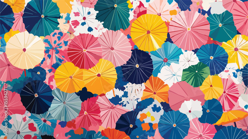 Fun and Colorful Party Umbrellas Pattern in Flat Vector Illustration