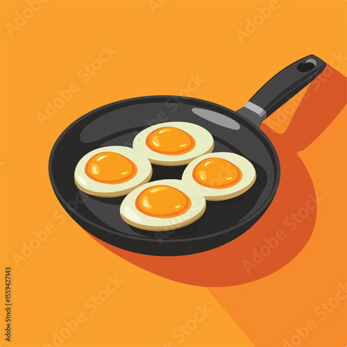 Delicious Fried Eggs in Pan Flat Style with Long Shadow Isolated