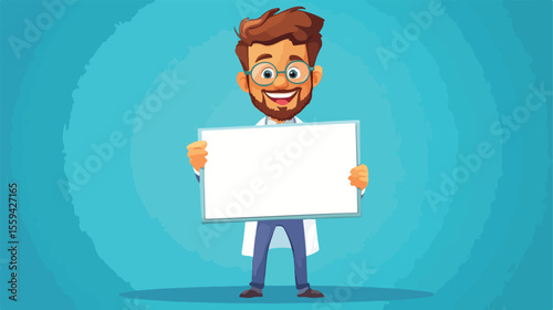 Friendly Scientist Presenting with Blank Presentation Board