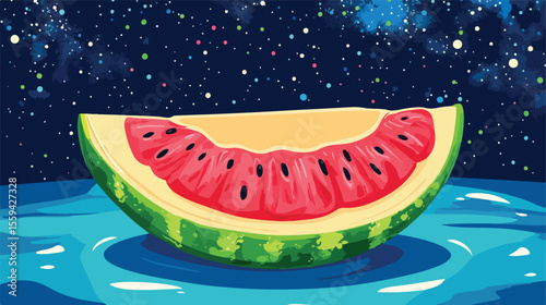 Vibrant Watermelon Fruit with Planet Pop Art Style Flat Design