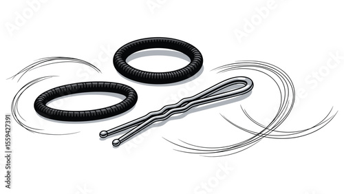 Hair accessories: elastics and pin for styling vector graphic illustration