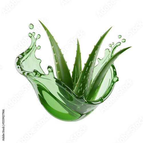 Aloe Vera plant with splash isolated on transparent background	
