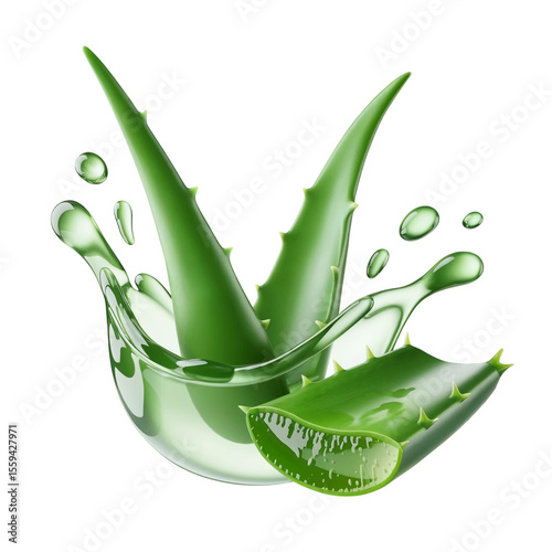 Aloe Vera plant with splash isolated on transparent background	
