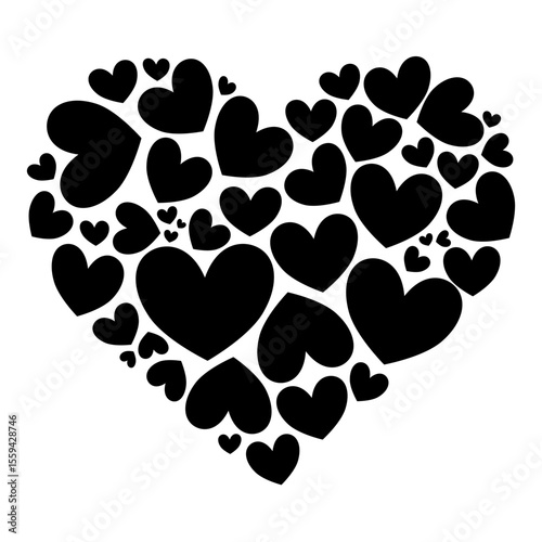Black Heart Shape Made of Small Hearts - Love Silhouette Vector Illustration