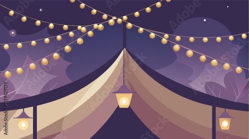 The soft glow of fairy lights hanging from the tents ceiling creating a cozy and calming atmosphere perfect for concentration.. Vector illustration