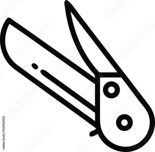 Vector art of a black outline of a folding knife for handyman isolated on white background