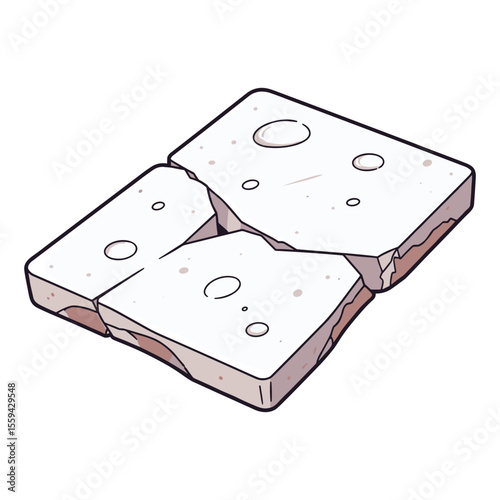 Isometric stone slab cartoon cracked texture weathered rock fragment vector illustration
