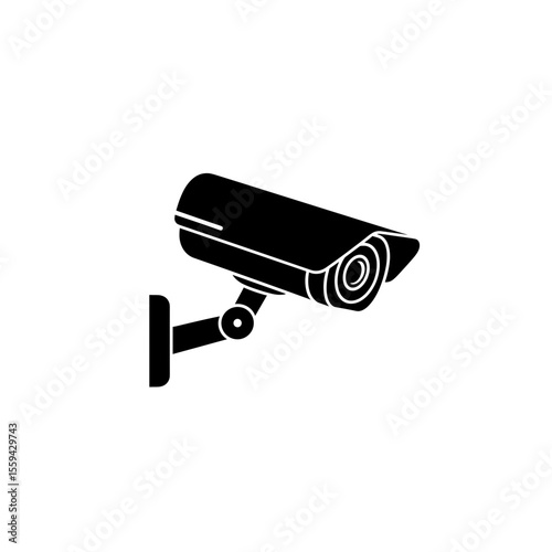 Illustration of a security camera mounted to a wall with a pivot arm for adjusting the angle