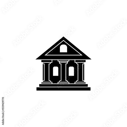 Illustration of a building with a triangular roof and columns in a solid presentation style icon like design