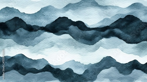 Abstract Watercolor Mountain Landscape Seamless Pattern