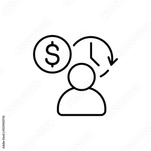 Illustrative icon depicting the relationship between time and money in personal finance