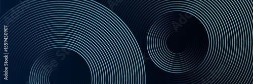 Blue abstract background with glowing circles. Swirl circular lines pattern. Geometric spiral. Twirl element. Modern graphic design. Futuristic technology concept.