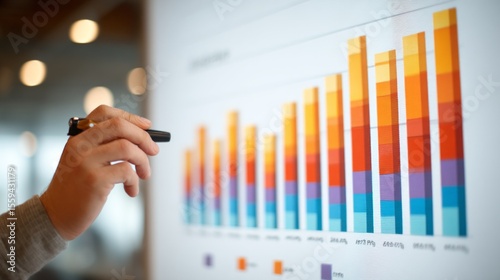 Wallpaper Mural Colorful Bar Graph Analysis on Digital Screen with Hand Holding Pen Torontodigital.ca