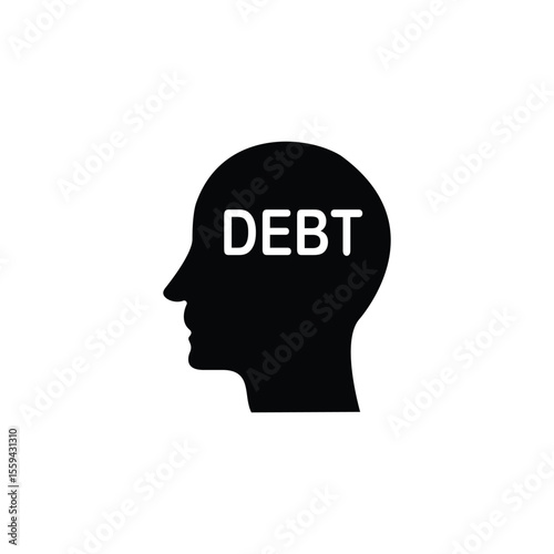 A simple graphic showing a head silhouette with the word 'DEBT' inside, symbolizing the mental burden of debt.