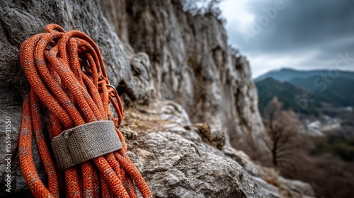 Wallpaper Mural Vibrant Climbing Rope Set Against Rocky Cliff and Moody Landscape Torontodigital.ca