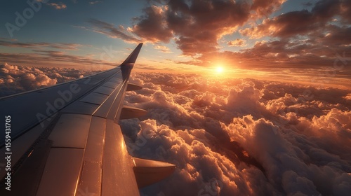Wallpaper Mural Breathtaking Sunset View from an Airplane Wing Above Fluffy Clouds Torontodigital.ca