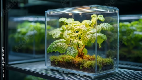 Wallpaper Mural Green Plant Growing in Glass Terrarium with Warm Light and Moss Torontodigital.ca