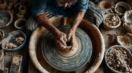 Wallpaper Mural Skilled Pottery Artisan Creating Unique Clay Art on Wheel in Workshop Torontodigital.ca