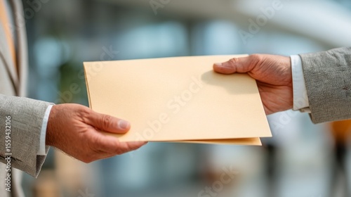 Wallpaper Mural Professional Hands Exchanging Yellow Envelope in Modern Office Environment Torontodigital.ca