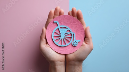 Wallpaper Mural Hands Holding Wheelchair Icon on Pink and Blue Background Torontodigital.ca