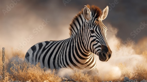 Wallpaper Mural Majestic Zebra Resting in Dusty Terrain Under Warm Sunset Light Torontodigital.ca