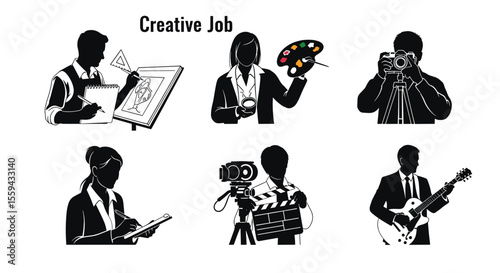 Illustrations depicting various professions including artist photographer musician and filmmaker shown together