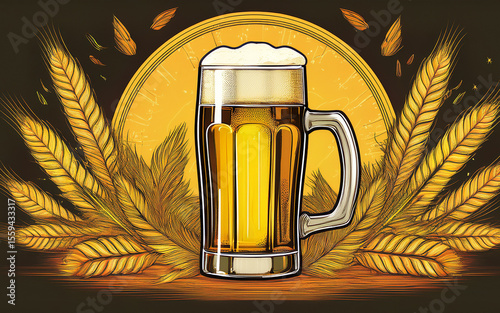 glass of beer on a green background