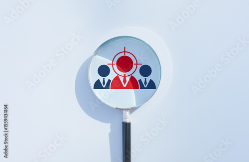 Recruitment and candidate, HR Human resources Recruitment Team Staff management, Magnifying glass focus on target, finding job, Search for resume register, job interview, find your career