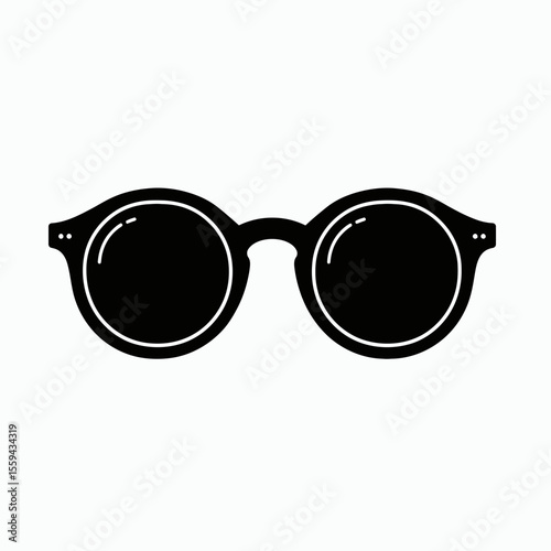 A black and white illustration of round sunglasses