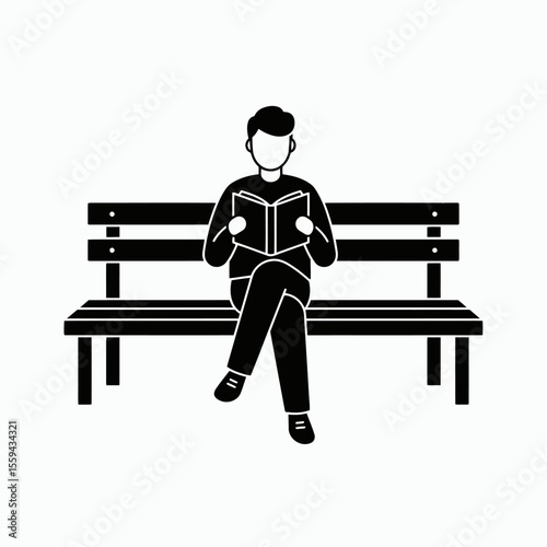 A black glyph of a person sitting on a park bench reading a book