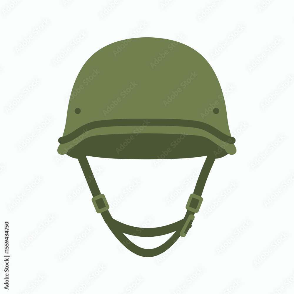 Fototapeta premium A green military combat helmet with an adjustable chin strap isolated on a white background