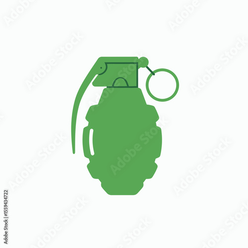 A green hand grenade with a safety pin