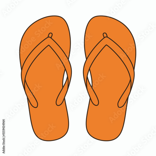 A pair of orange flipflops with black outlines against a white background