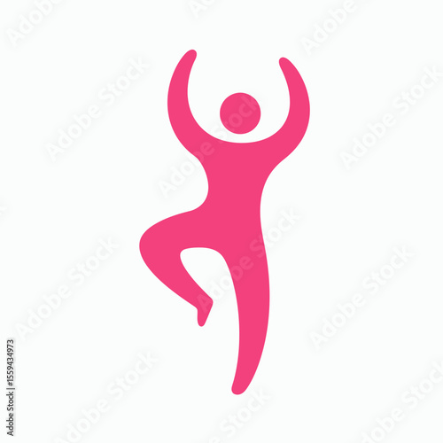 A pink stylized silhouette of a person in a dynamic pose resembling dancing or yoga